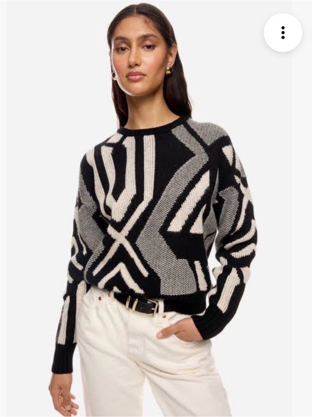 Black & Cream Geometric Knit Sweater - Women's Crewneck